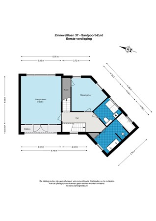 Floorplan - Zinneveltlaan 37, 2082 GR Santpoort-Zuid